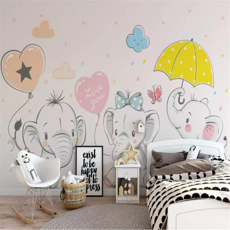 Wallpapers XUESU Aangepaste Moderne Mode Drie-Dimensionale Behang Cartoon Olifant Kinderen Achtergrond Woondecoratie