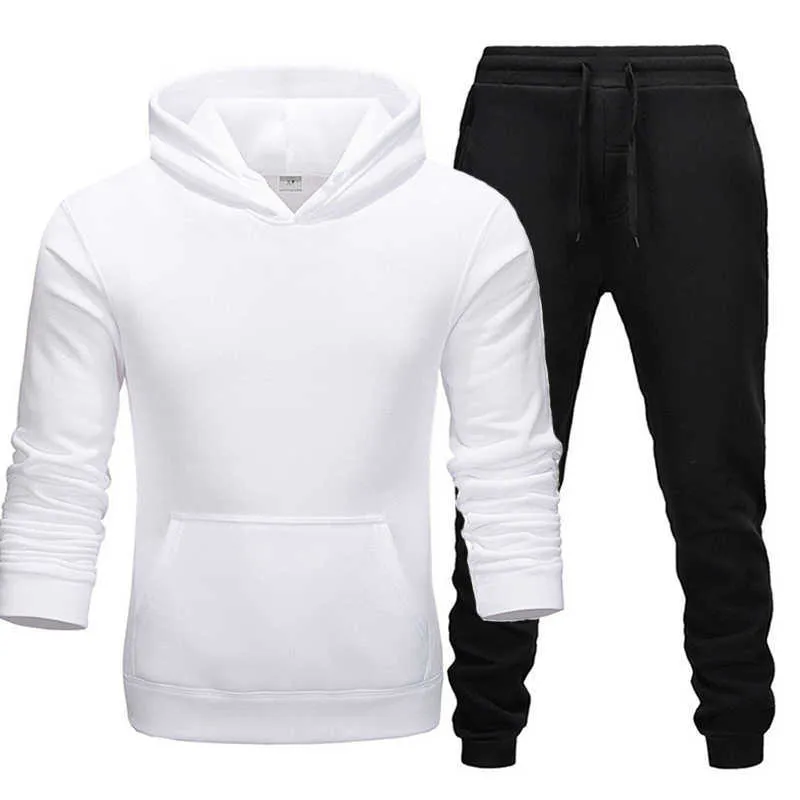 Homens Tracksuit 2 Piece Plain Hoodie Sets Masculino Rua Vestuário Por Atacado Ropa Hombre Pullover com roupas Calças Calças Terno Y0831