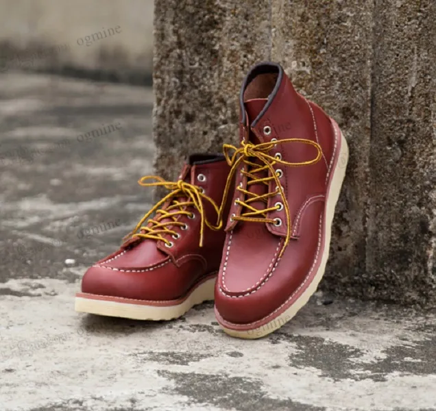 Mens Spring Red Ankle Boot Man Wing Warm Outdoor Work Cowboy Motorcykel HEAL MANA 875 SKOR SNEAKER SNEAKER