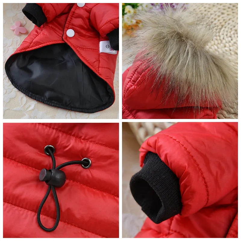 Pet Down Cotton Clothing Thin Coat Snowsuit Windproof Faux Fur Puppy Parka Coat Adjustable Dog Winter Jacket with Hood Dog Warm Outwear Dog