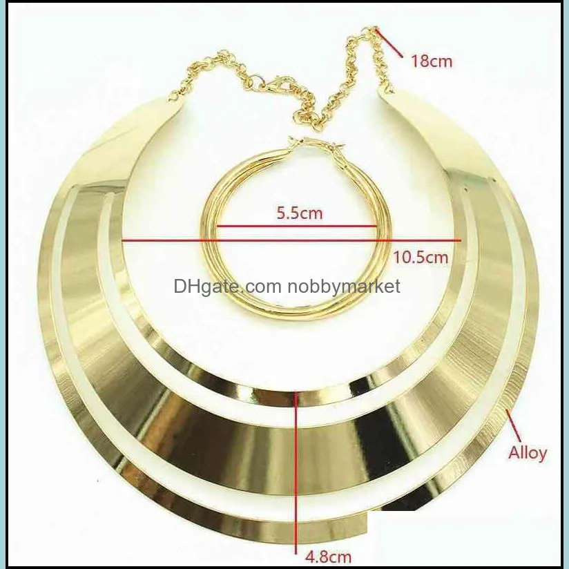 Factory Outlet Brand Bracelet Earring & Necklace Exaggerated metal Choker female Collar Set punk exaggerated