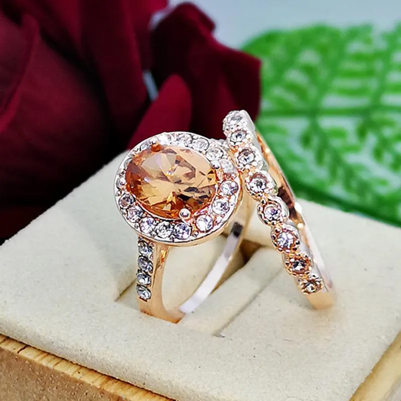 Ring Big Stone Gold Rose | Rose Gold Rings Women | Engagement Jewelry | Rose  Gold Jewelry - Rings - Aliexpress