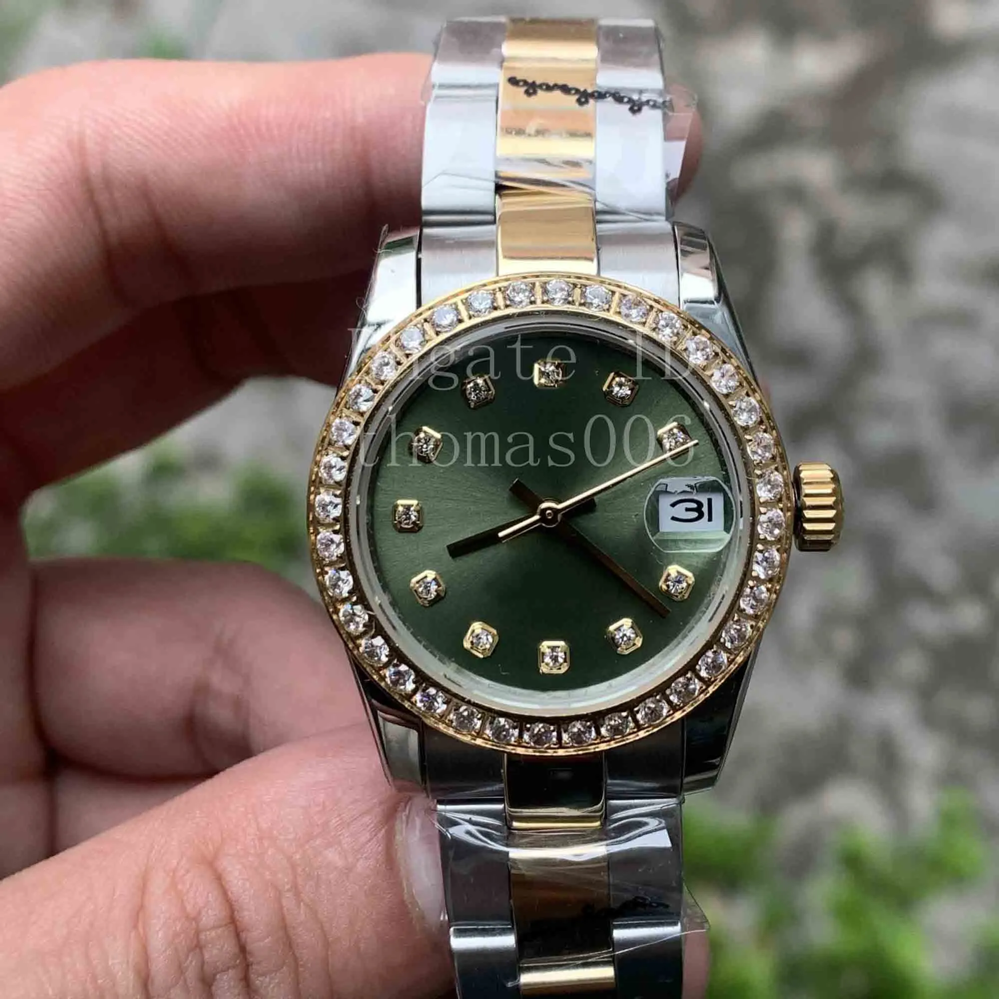 13 stilar bästsäljare hög kvalitet 2 ton guld president rem diamant bezel kvinnor rostfria klockor automatisk mekanisk klocka 31mm