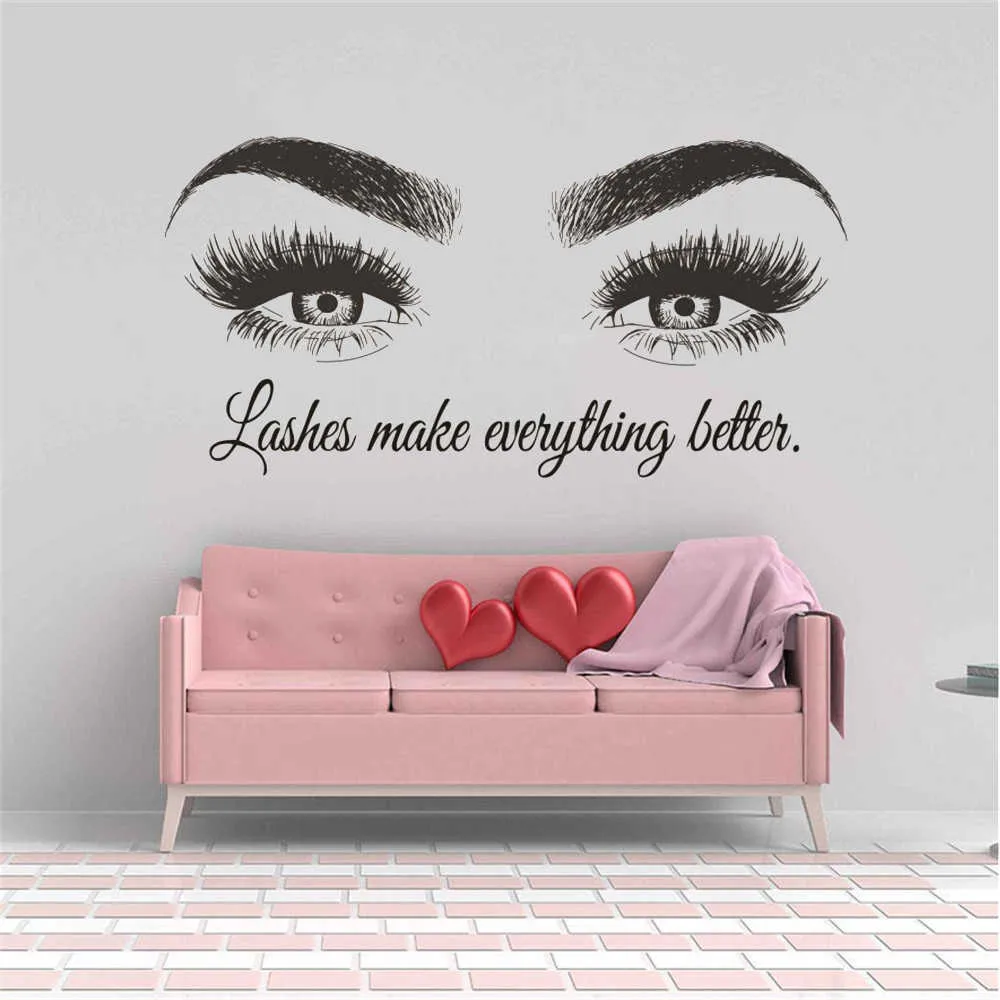 Niestandardowy tekst Salon Salon Naklejka Brwi Maky Up Naklejki Rzęsy Rozszerzenie Wall Vinyl Wall Plakaty Lash Bar Decor