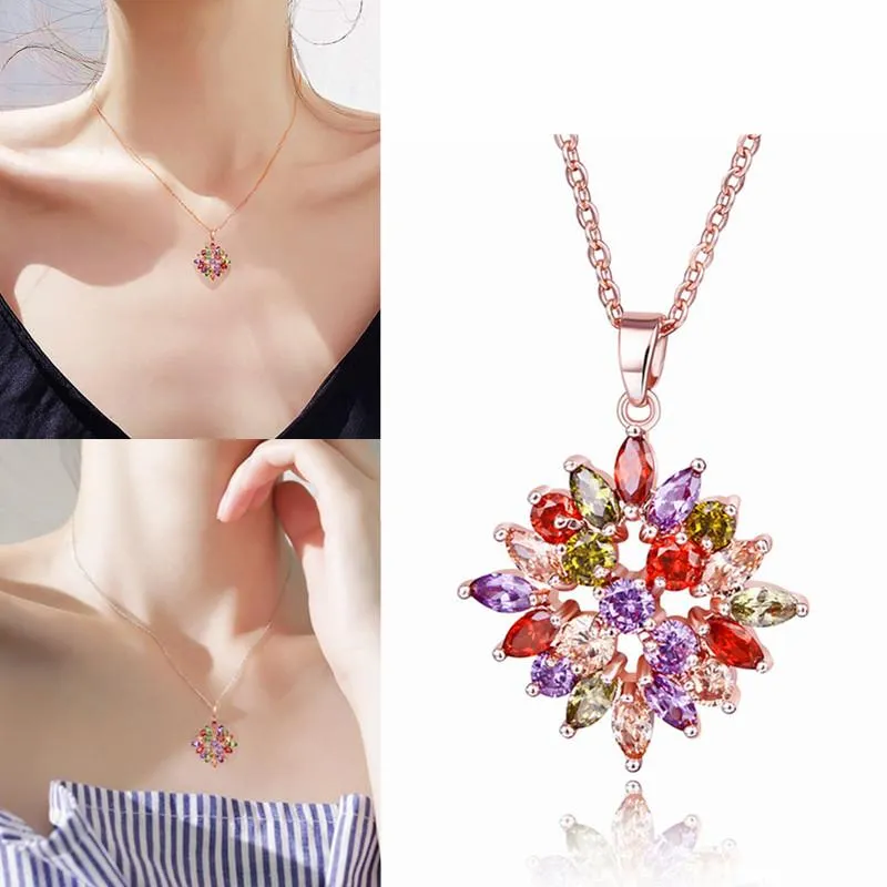 Mode Rose Gold Blume Anhänger Halskette Neue Nette Romantische Gothic Kette Schlüsselbein Halskette Für Frauen Schmuck