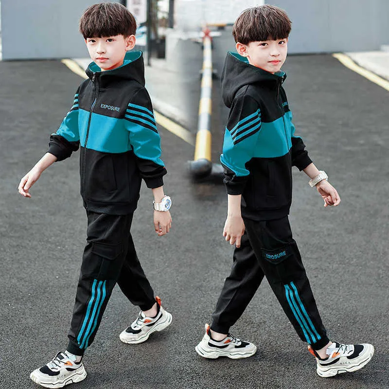 Nieuwe Boys Hooded Trainingspak Kleding Sets Kids Springautumn School Uniform Sportpakken Kinderkleding Sets 4 6 8 10 12 14 jaar X0902