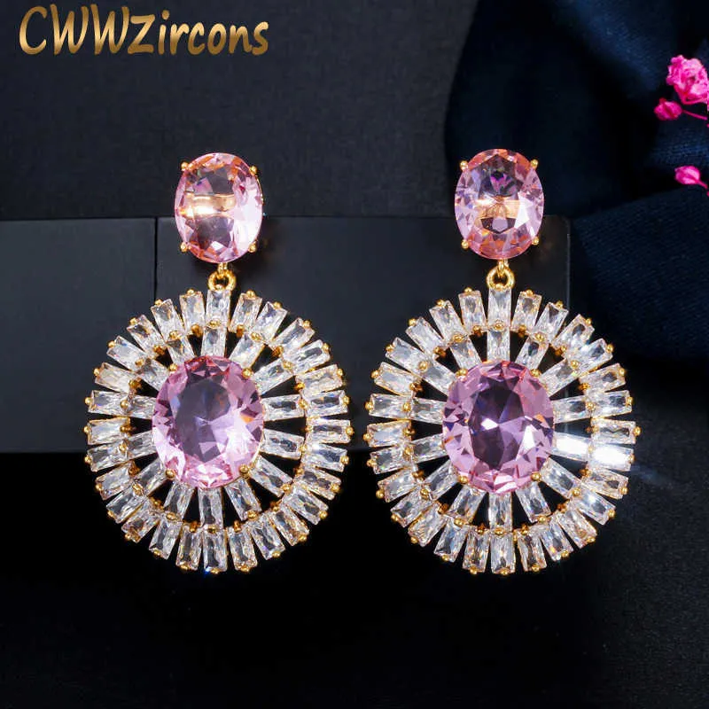 Top-Qualität wunderschöne rosa Saphir weiß Topas Kristall 925 Silber Runde Tropfen Ohrringe für Frauen Schmuck Geschenk CZ658 210714