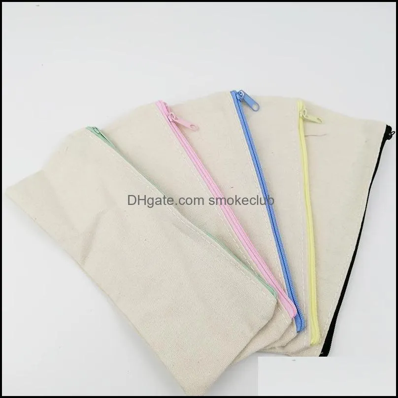 blank canvas zipper Pencil cases pen pouches cotton cosmetic Bags makeup bags Mobile phone clutch bag