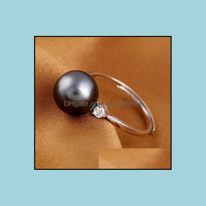 10mm Tahitian black shell pearl ring opening adjustable female 925 silver 2366