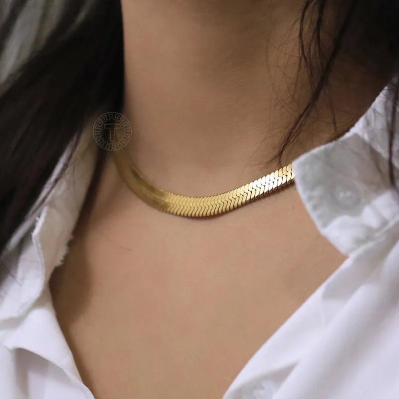 Ketten 6mm Klassische Schlangenkette Halsketten für Frauen Mädchen Gold Edelstahl HERRINGBONE LINK CHOKERS Schmuck Geschenke DDN312