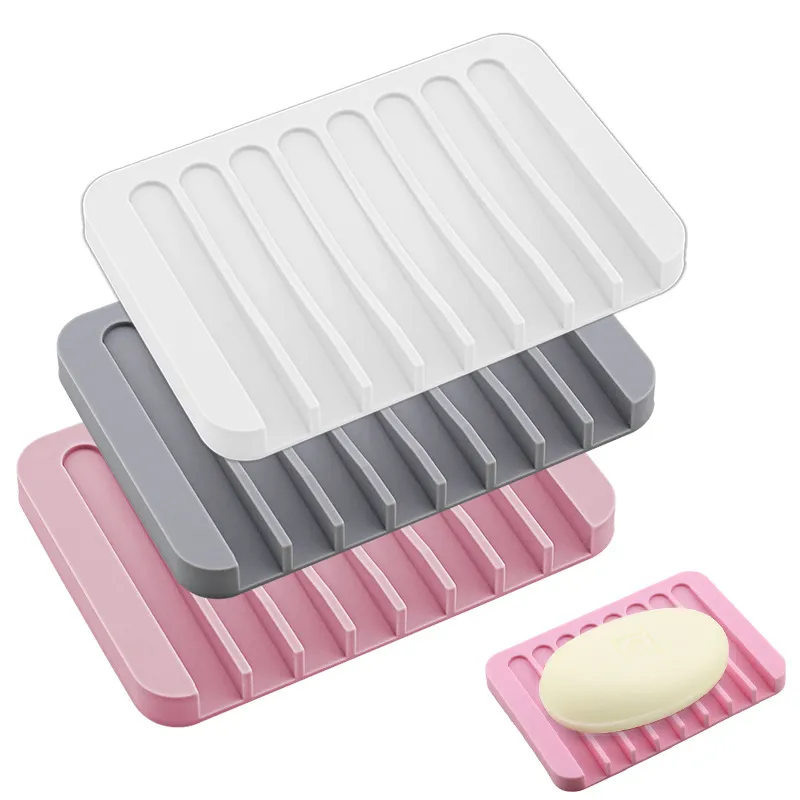 Icke-halkis silikon tvålhållare flexibla tvålar skål tallrik hållare bricka tvålbox container förvaring badrum kök tillbehör wh0030