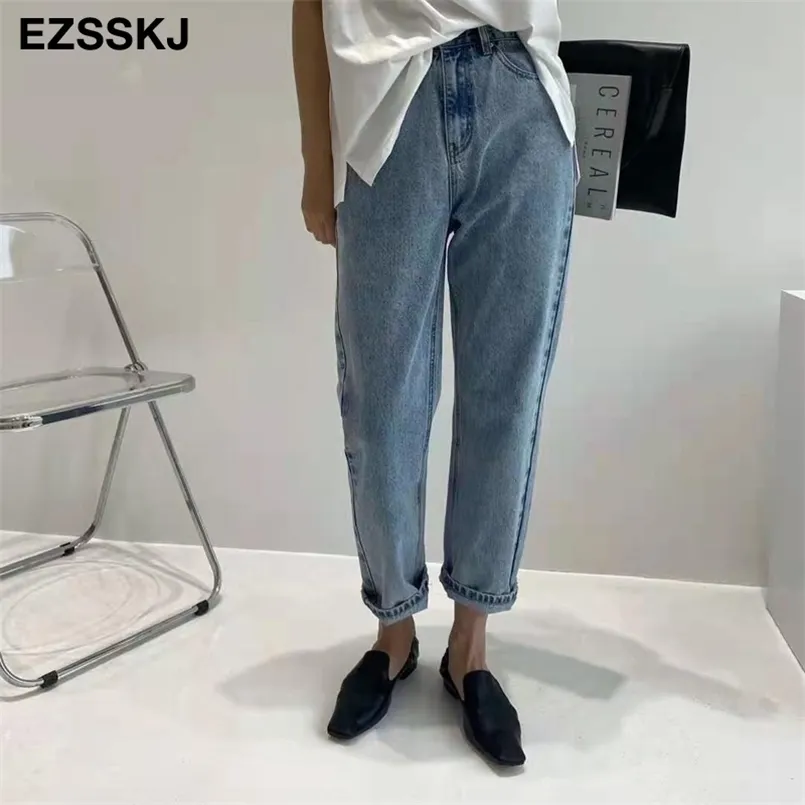 EZSSKJ jeans décontractés de haute qualité femme pantalon taille haute Streetwear Denim pantalon sarouel lavé lâche neuvième 210809