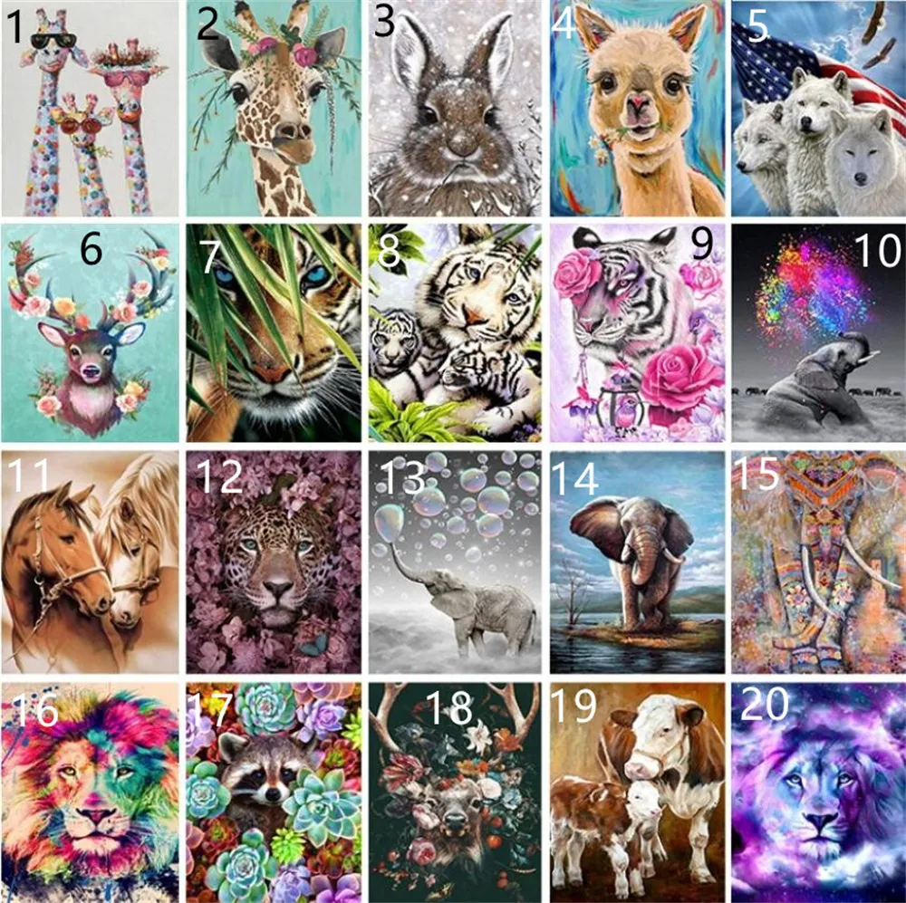 Fábrica 5d diamante pintura kits iniciante animal broca de broca, pintura por números desenho para decoração de casa arte gem 12x8 polegadas kd