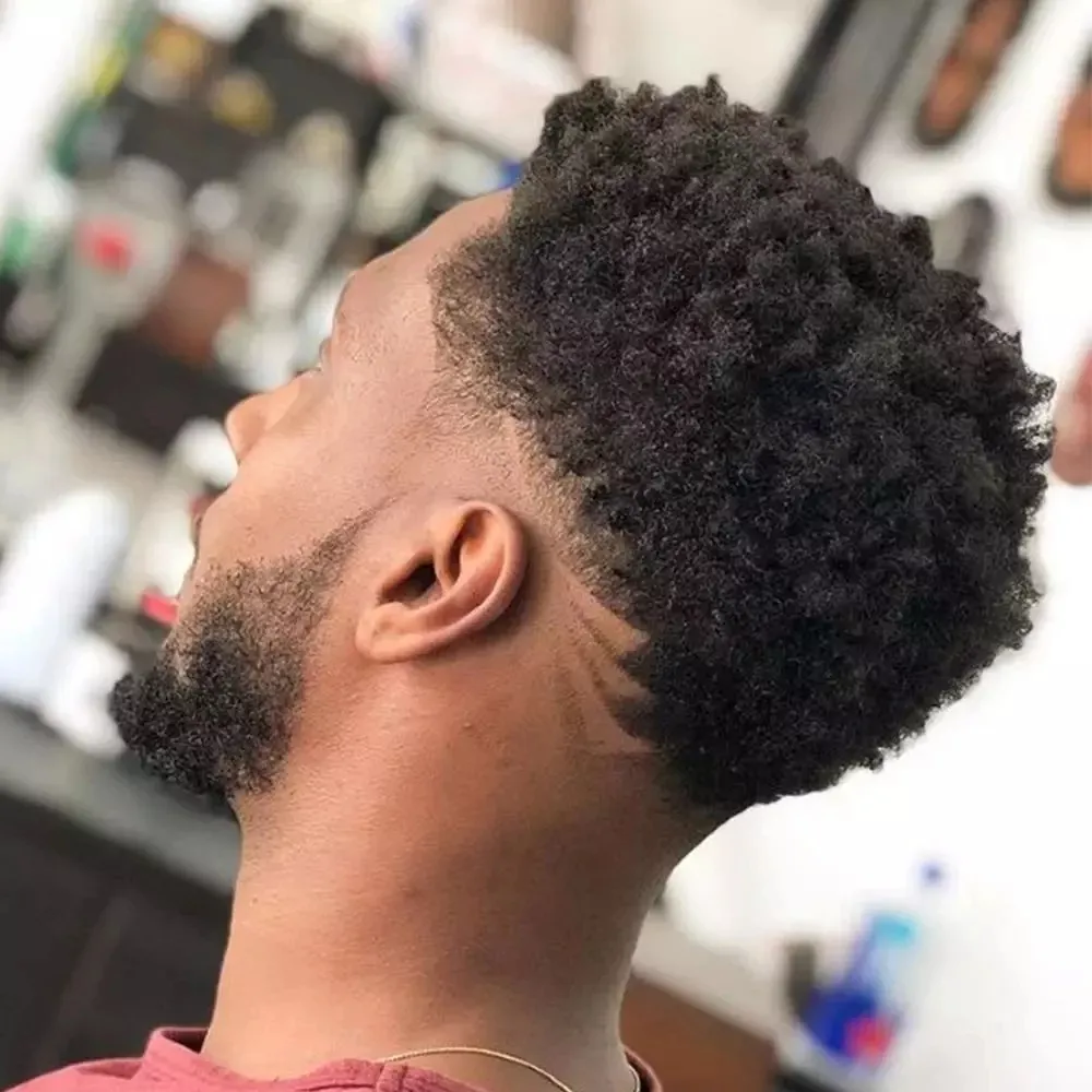 İnce Cilt 6mm Adam Afro Kıvırcık Saç Ünitesi Siyah Erkek Kinky Curl Erkek Peruk İnsan Kılıcıları Peruk