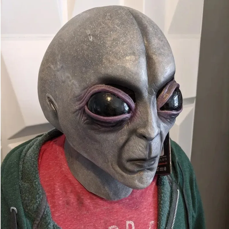 Máscara de alienígena genial, máscara de terror para Halloween, disfraz espeluznante, accesorios de Cosplay para fiesta, máscaras de látex aterradoras para hombres, tocado completo, máscara de terror