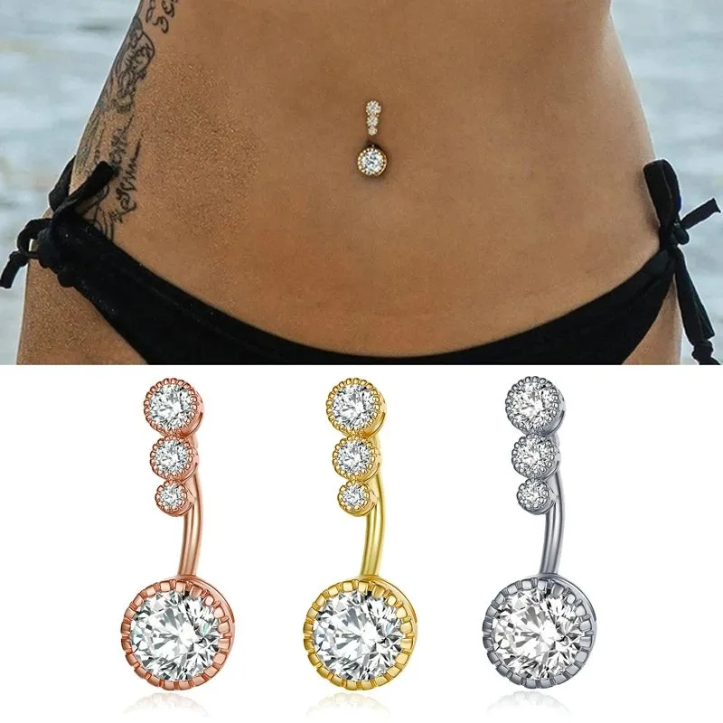 Sexig Rostfritt Stål Zirconal Piercing Belly Ringar Navel Ring Belly Barer Navel Nail Ring Piercings BellySbutton Ring Österrike Kristall Blommig Kropp Piercing Smycken