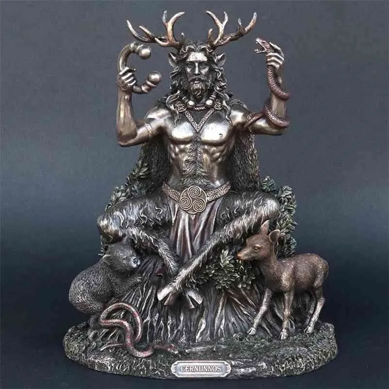 Posągi żywiczne Cernunnos Siedzący Statua Rzeźba Celtycki Bóg Postać Underworld Statua do domu Dekoracji ogrodowej 210727