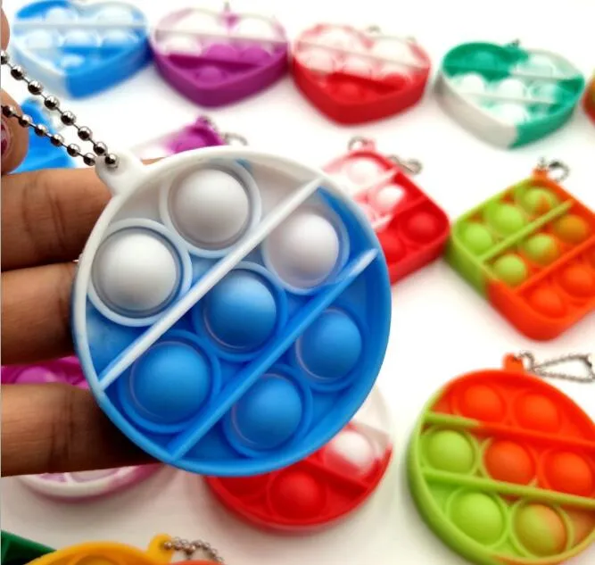 Multi Shapes Fidget Bubble Chappers Zabawki Proste Klucz Pierścień Push Pulcherzy Popper Board Torba Brelok Wisiorek Charms Dzieci Dorosłych Stresowa ulga Squises H38NTD8