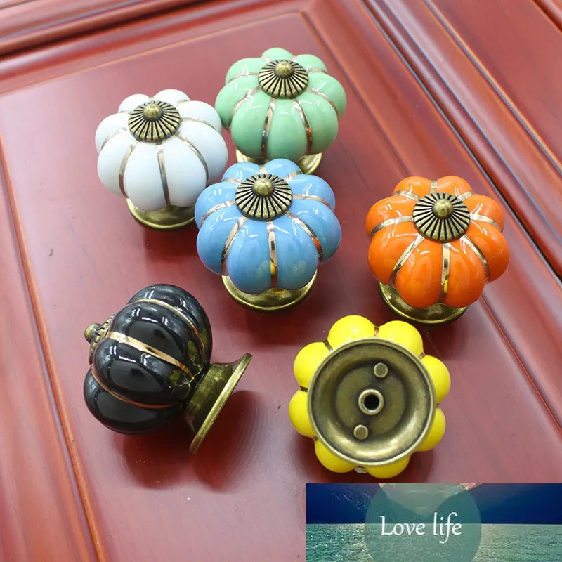 Retro Pumpkin Ceramic Door Knob Kitchen Colorful Cabinet Drawer Cupboard Locker Pull Handle Wardrobe Cabinets & Vanity Knob