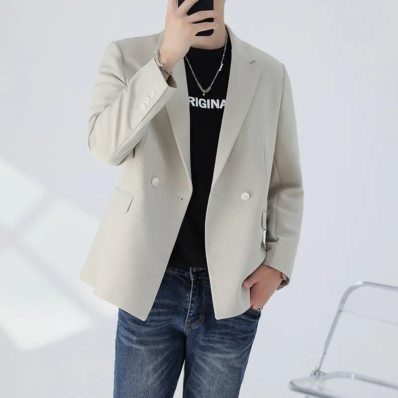 Coreano solto blazer jaqueta roupas masculinas simples sólido todo o jogo terno casual casacos de volta centro split smoking vestido 220311257j