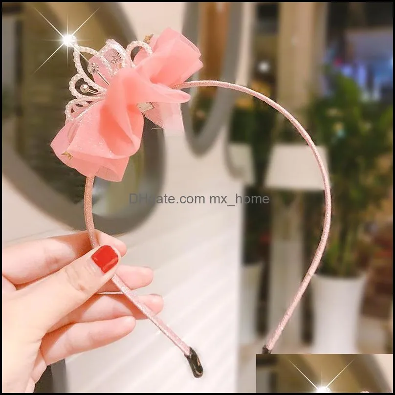 Organza Lace Silk Ribbon Hairband For Girls Boutique Korean Pink Children`s Headband Fashion Hair Hoop Hairs Accessories