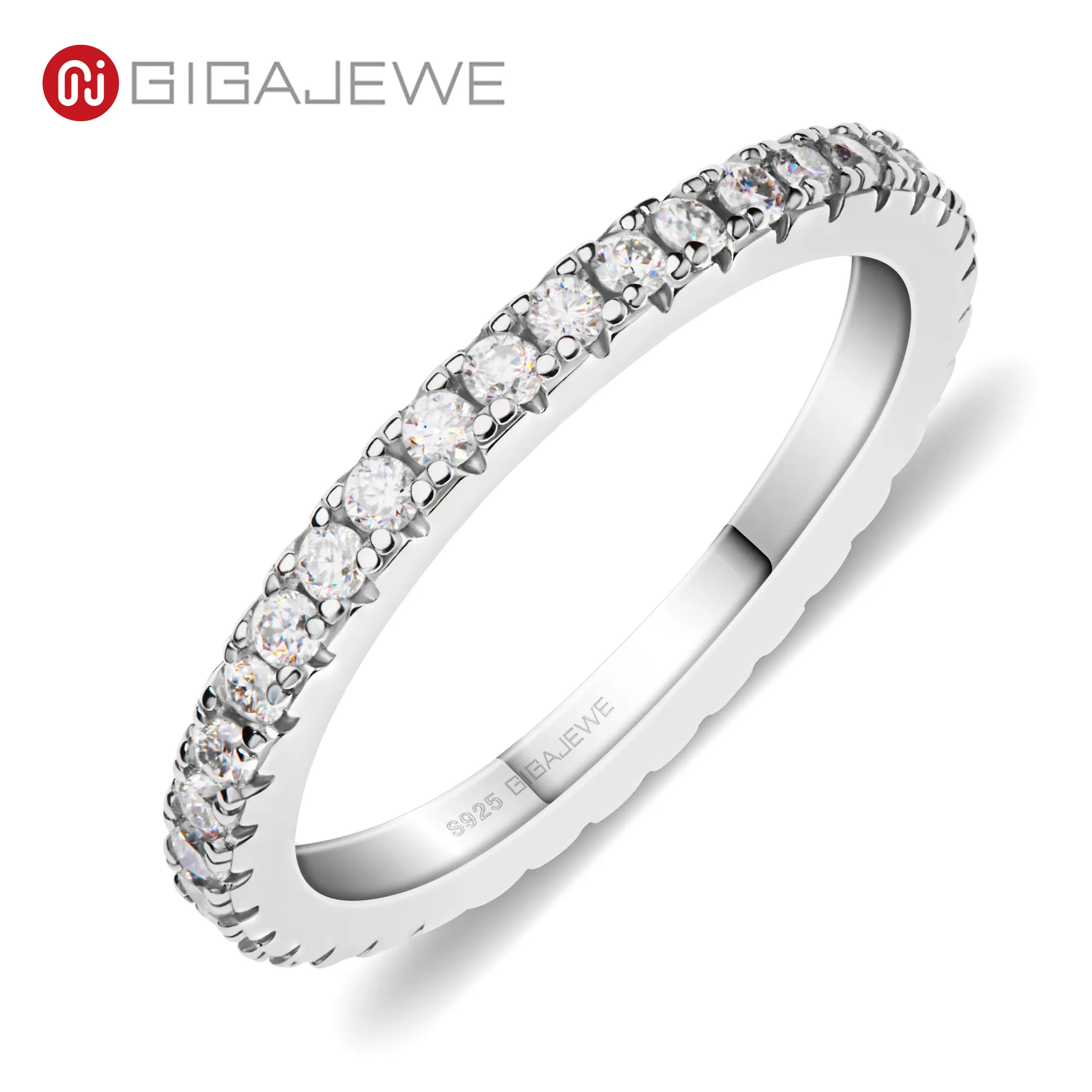 GIGAJEWE Weihnachtsgeschenk Moissanit 1,5 mm Rundschliff Ringe Weiß D VVS1 925 Silber Full Enternity Ring Diamant GMSR-007