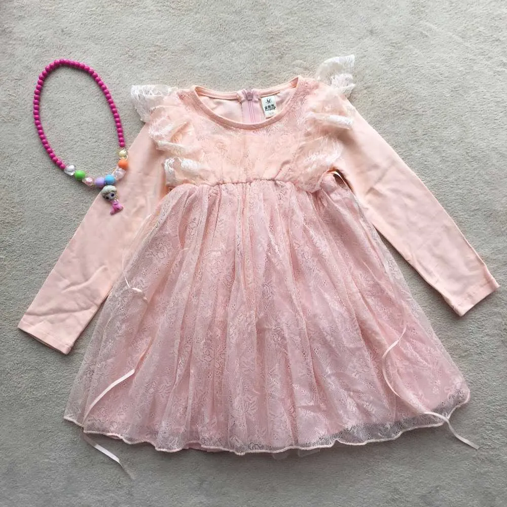 Cc rosa 1-6y baby girl splicing tulle spets klänning spädbarn toddler prinsessa tutu flygande ärm parti barn goaze kläder 210529