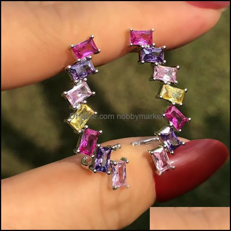 Stud EYIKA Multicolor Clear Zircon Earring Gold Black Silver Plated Clip Ear Cuff Pendientes Mujer Charm Crystal Jewelry