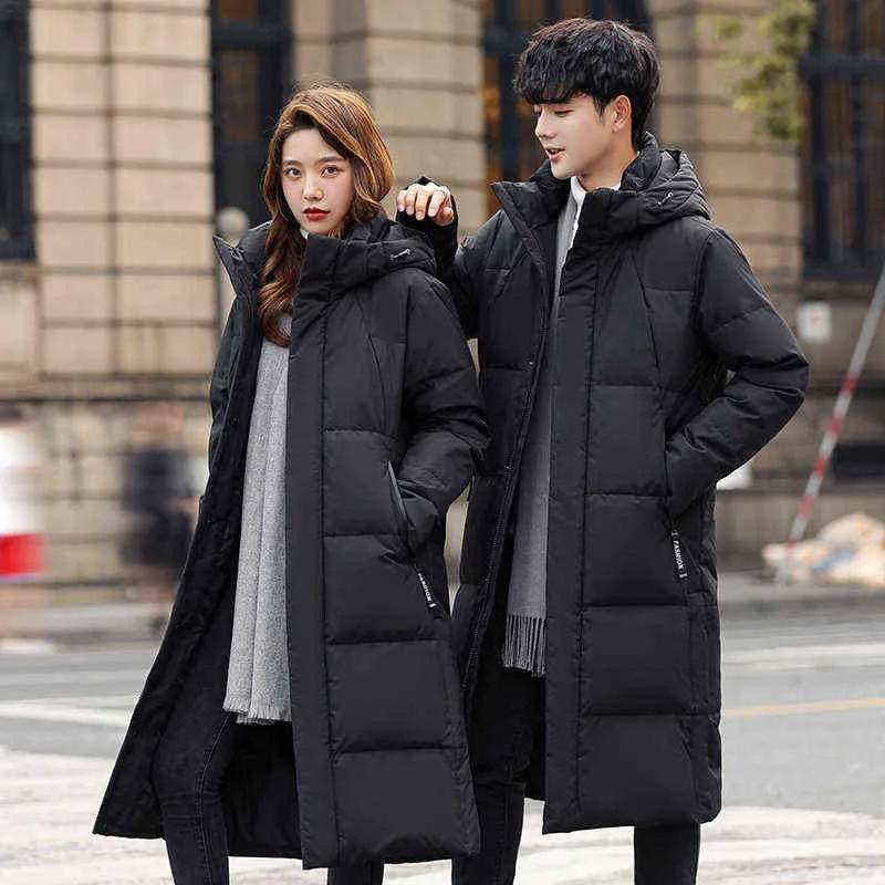 Purple Men and Women Quilted Winter Coat Men s Thick Winter X Long Warm Hooded Lovers Down Jackets Brand Clothing 211204