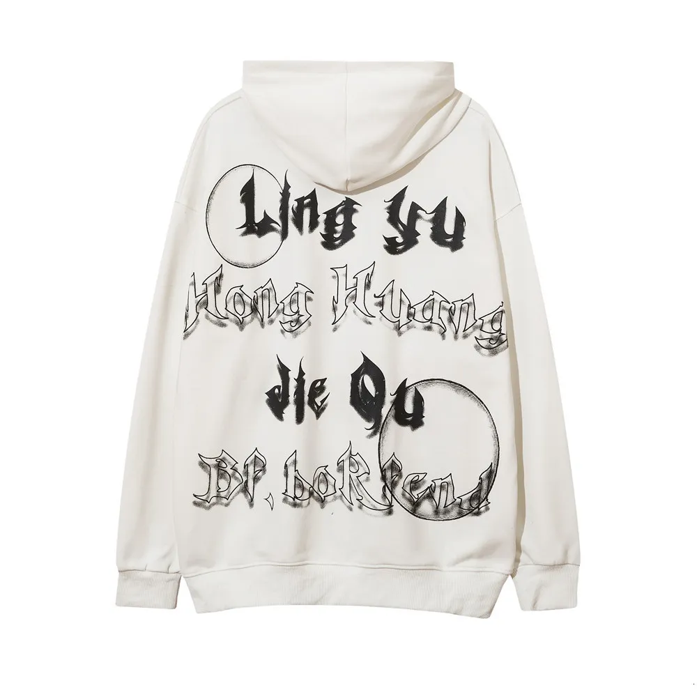 Sudaderas Pintado a mano con estampado de graffiti Su ter con capucha para hombre marca de moda de calle suelta top de manga larga viento oscuro