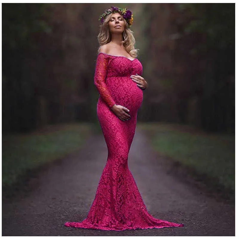 Bezpchodowa koronkowa sukienka macierzyńska na sesję zdjęciową sukienka ciążowa Vestidos ciąży ciążowa sukienka ciążowa embarazada rękawy