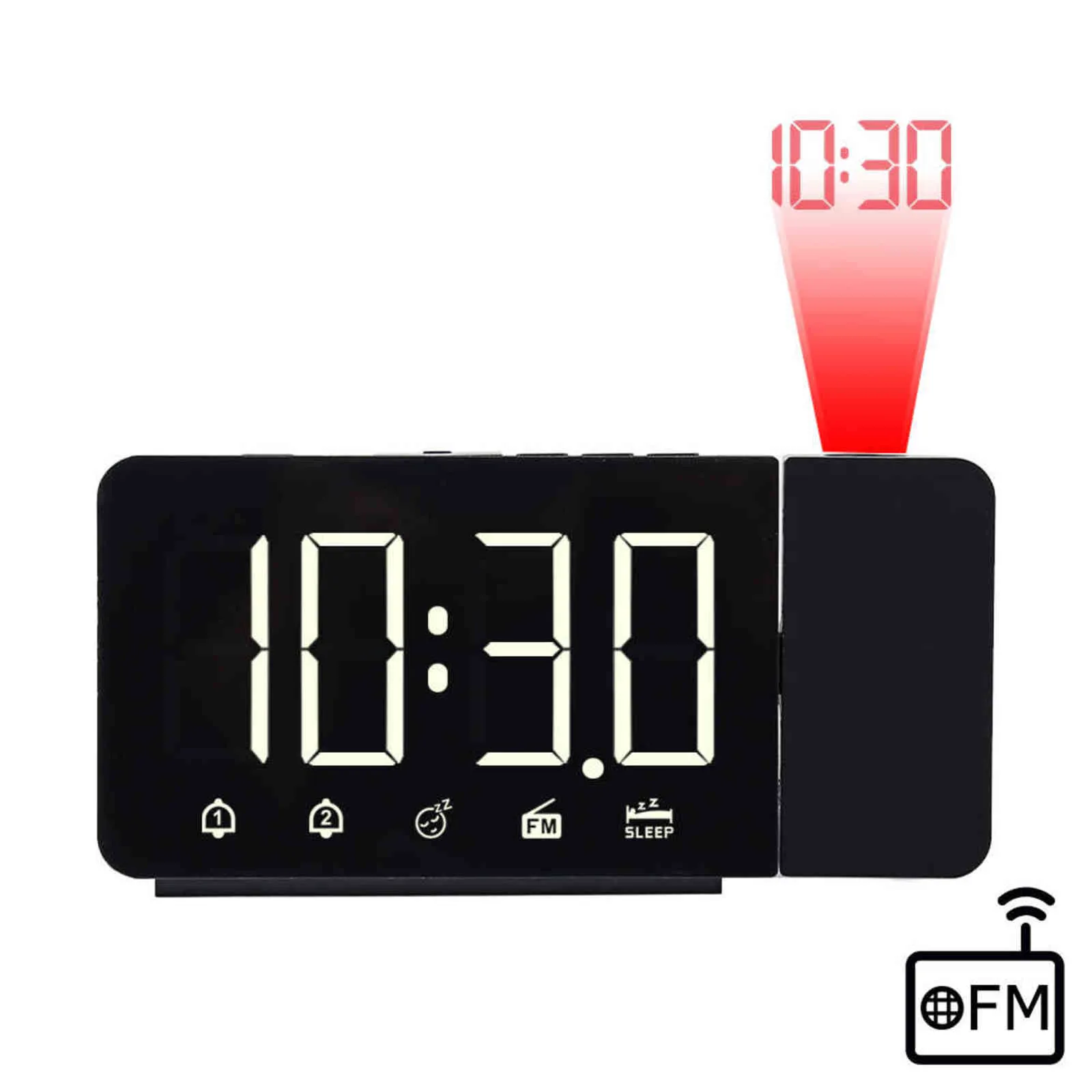 FANJU FJ3211 FMラジオLEDデジタル時計デュアルアラームテーブルデスククロックプロジェクターUSB目覚め時計時間投影スヌーズ211112