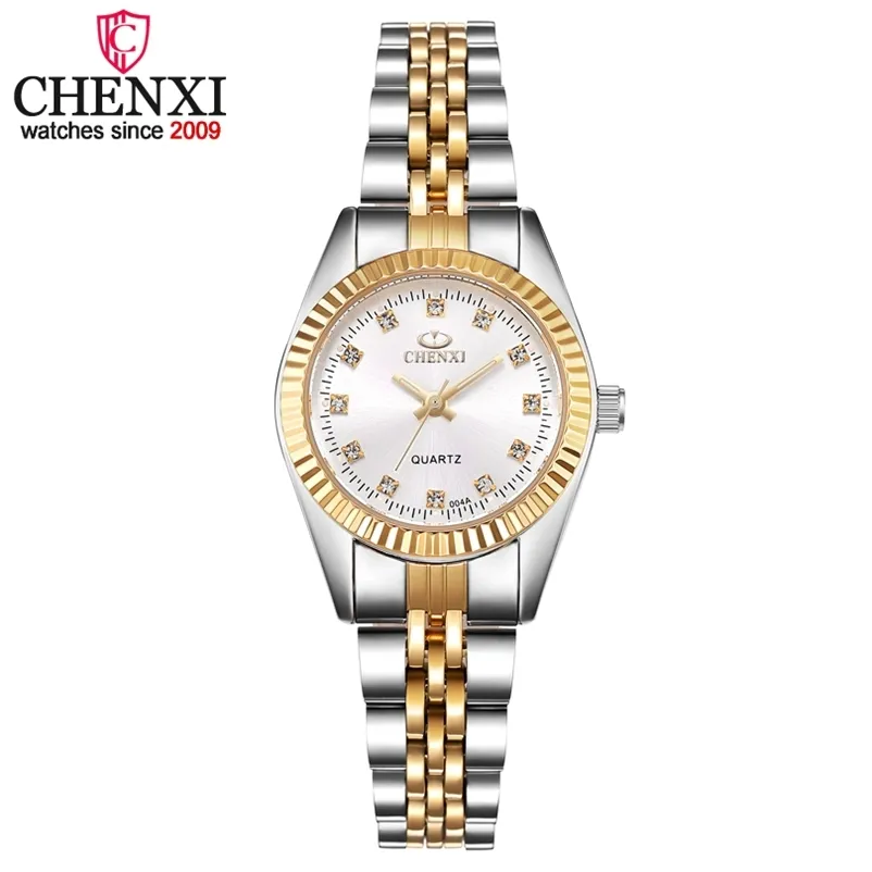 Chenxi Womenゴールデンシルバークラシッククォーツ時計女性エレガントな時計高級ギフト腕時計レディース防水腕時計210720