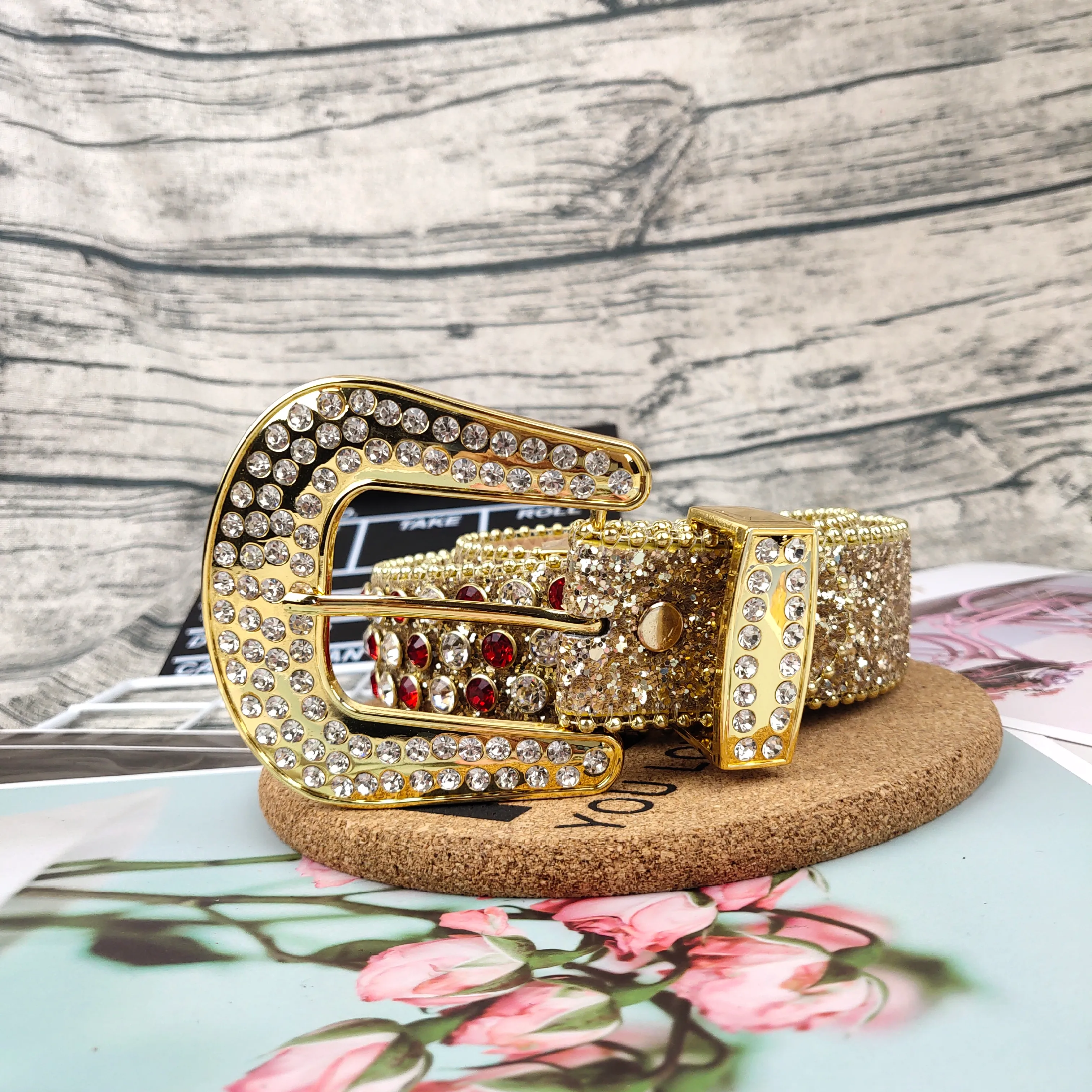 4.0cm Classic Bb Simon rhinestone Belt with bling rhinestones for mens Women Designer belts as gift