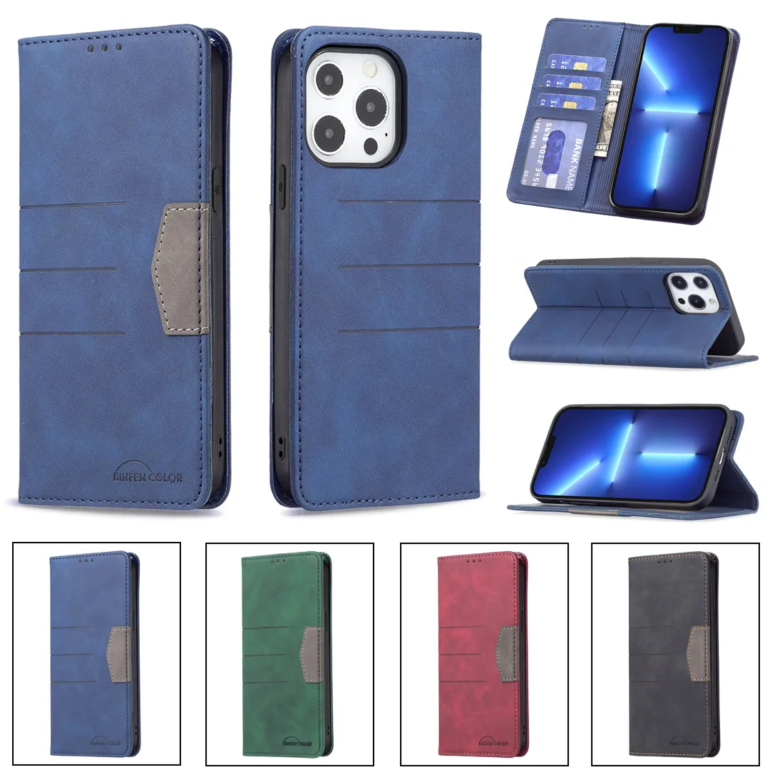 Étuis de téléphone portefeuille pour iPhone 14 13 12 11 Pro Max XR XS X 7 8 Plus double couleurs sensation de peau en cuir PU étui à rabat magnétique avec béquille avec emplacements pour cartes