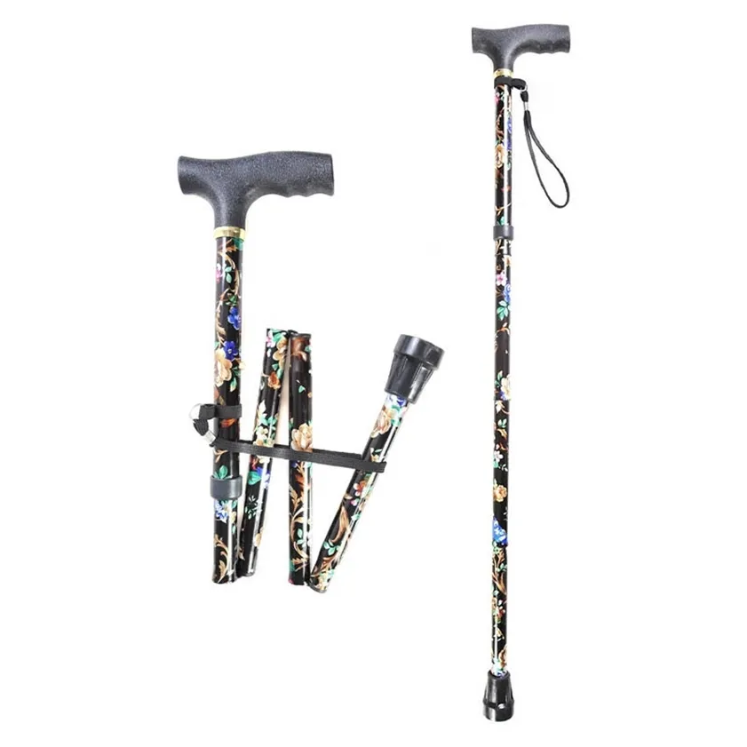 Lightweight Foldable Walking Sticks For Elderly Old Man telescopic 92cm Adjustable Folding Floral Metal Cane Trekking Hiking 220216