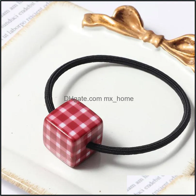 Hair Accessories Square Grid Elastic Bands Scrunchie Girls Women Ponytail Ornaments Color Rubber Band Headband