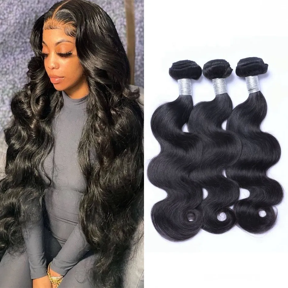 Mèches brésiliennes Body Wave naturelles Non Remy, extensions de cheveux naturels, couleur noire naturelle, trames de 3/4 pièces, 100 g/pièce