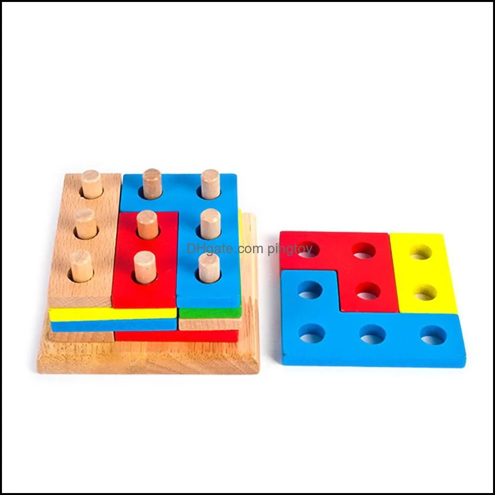 Wooden Column Shapes Stacking Toys Baby Preschool Educational Geometric Sorting Board Blocks Montessori Building Blocks