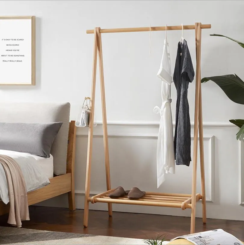 Massief houten vloer jas hanger slaapkamer meubels eenvoudige Japanse beuken vouwen rack woonkamer doek racks