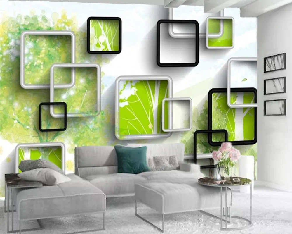 Wallpaper Paper Black and White Square Frame Flower Landscape 3d Paper Wall Custom 3D Photo Wallpaper Home Decor