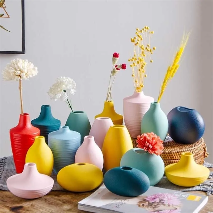 Den nordiska små vasen enkel modern keramik prydnad blomma dekorativa veranda levande arrangemang tabell tv-skåp 211215