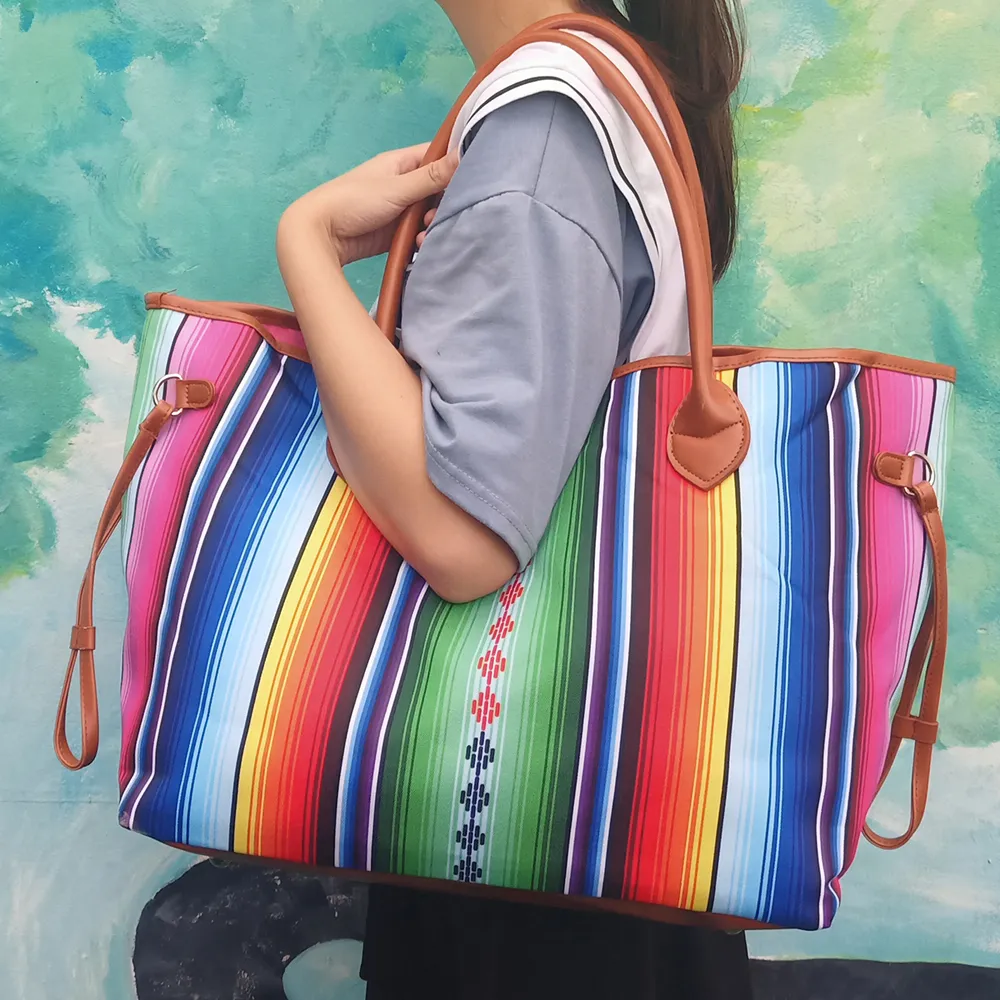 Serape Stripes Canvas-Einkaufstasche DOMIL Blanks Großhandel Reisetaschen mit großer Kapazität Rainbow Stripe Endless Tote DOM1086