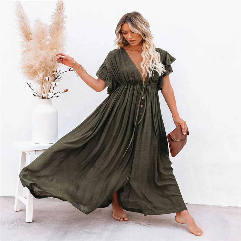 PRETTYGARDEN Women's Summer Maxi Dress – Sleeveless V-Neck, Drawstring & Smocked Waist, Flowy With Pockets – 2025 Casual Long Dress - View #9