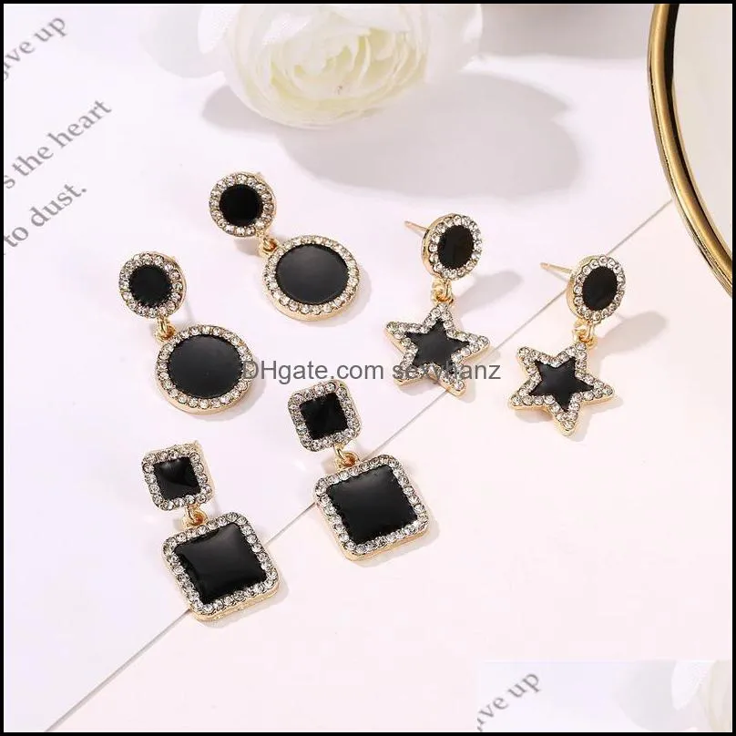 Five-pointed Star Square Circle Stud Earrings Women Geometric Alloy Diamond Ear Drop Korean Business Wind Party Gift Dangle Earring Jewelry