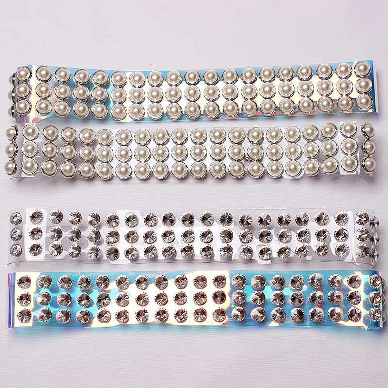 Plus Size Clear Pearl Stud Statement Belt Rhinestone Belt For Women Plus Size Clear Transparent White  main image 4