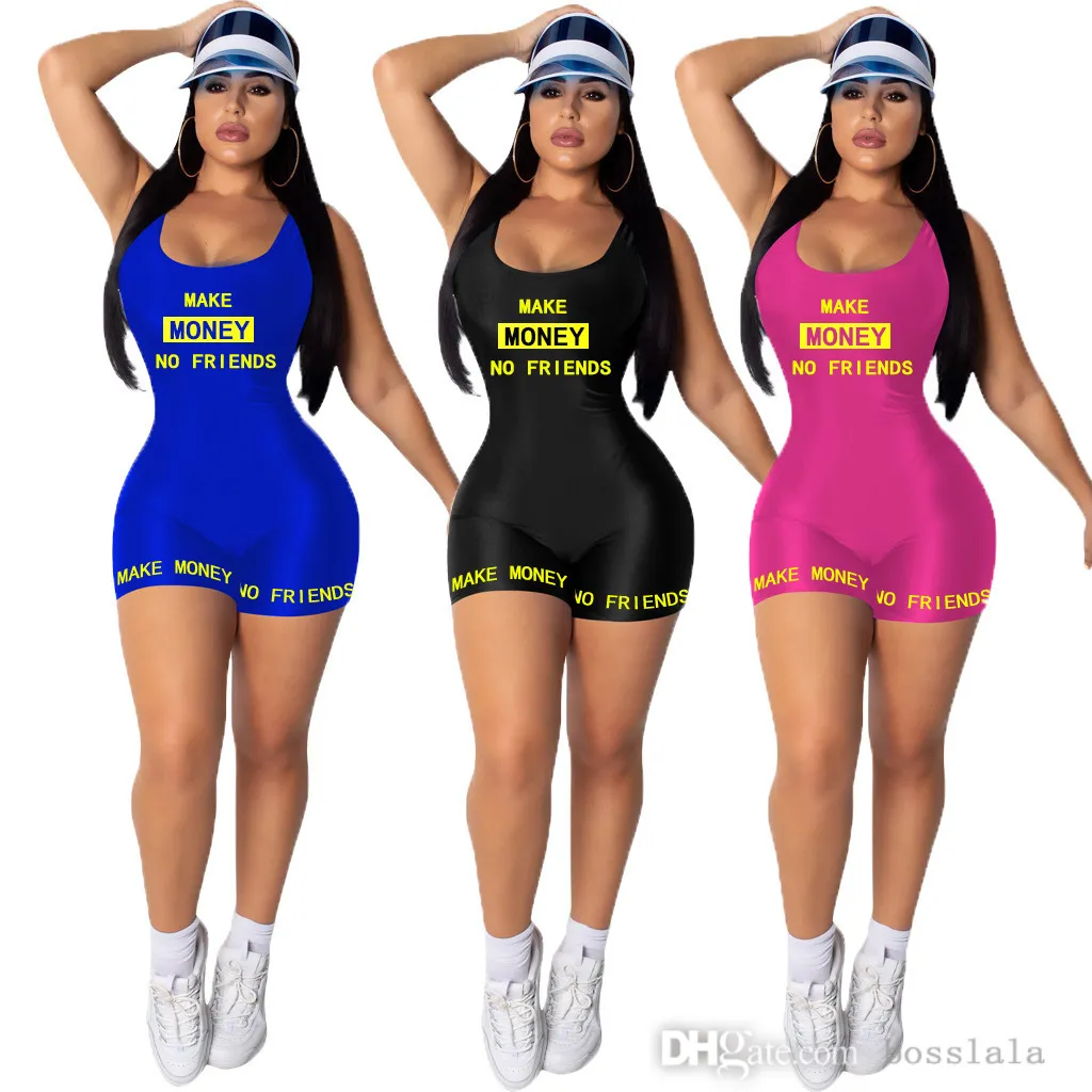 Desinger Womens Clothing Fashion Letter Printing Jumpsuits Sexig Romper Bodysuit Bodycon Deep U Neck Short Pants