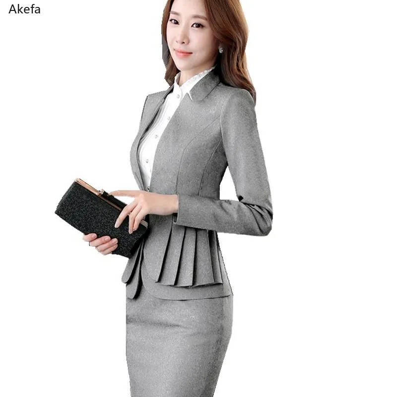 Two Piece Dress Woman Suit Skirt Jacket Ropa Oficina Mujer Elegant Full Sleeve Ruffle Pleated Blazer 2 Pieces Work Office Suite