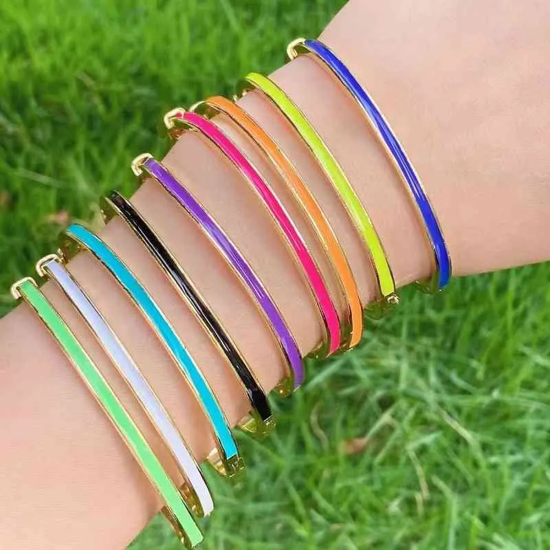 Émail ouverte bracelet bracelet style amour amitié band band couleur couleur mariage femme bracelet en acier inoxydable époxy dames simples bracelets simples