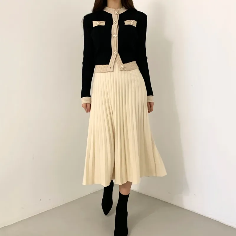 Waist-slimming Cardigan&Skirt Knitted 2Pcs